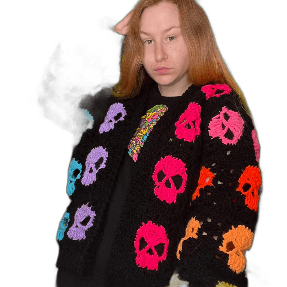Crochet Spooky Rainbow Skull Sweater MADE TO ORDER