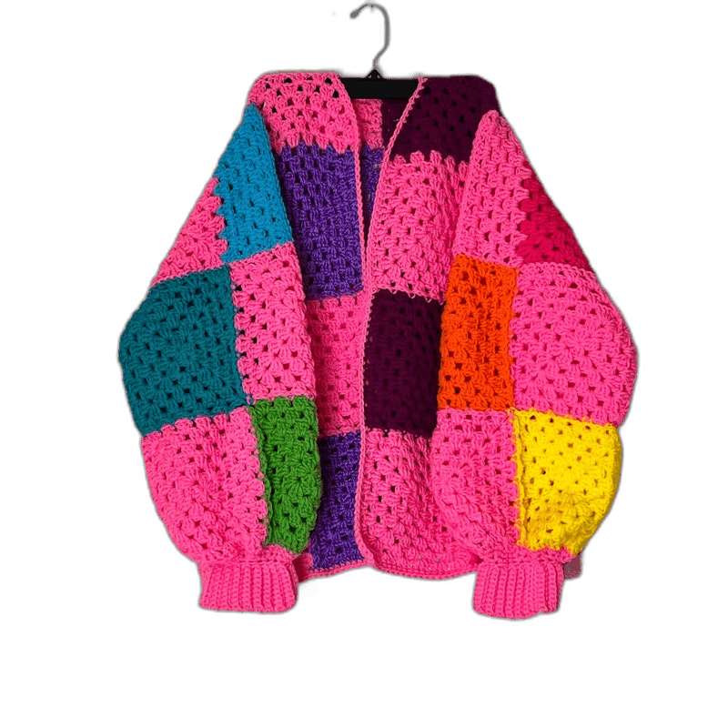 Rainbow Patchwork Crochet Cardigan Made to Order