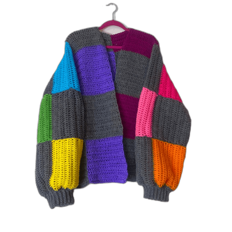 Rainbow/Grey Patchwork Cardigan